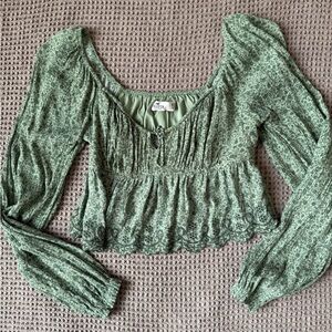 Hollister Green Floral Lace Top